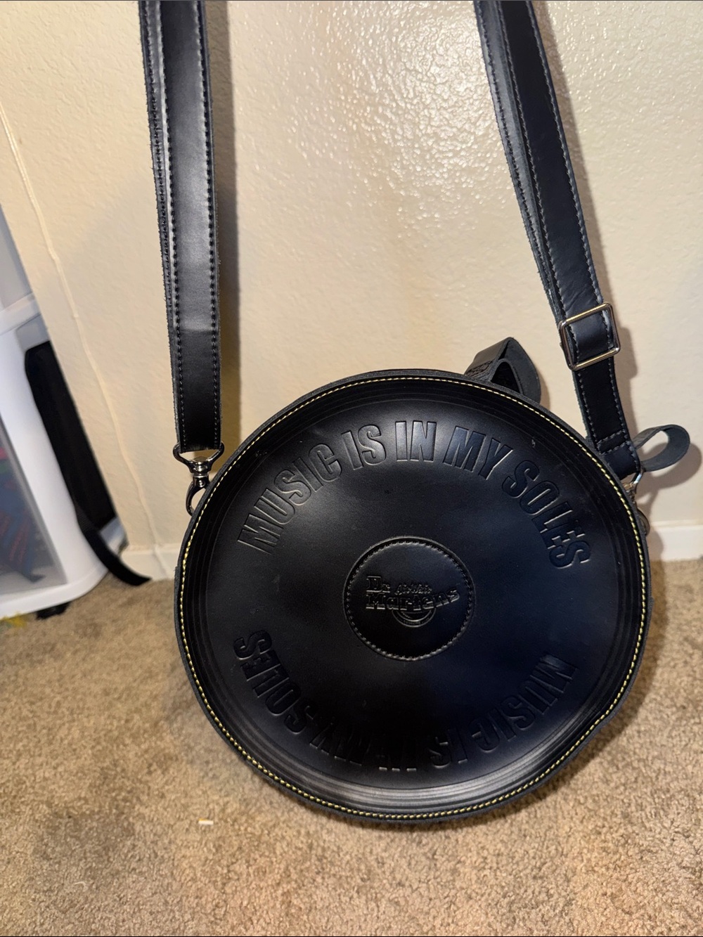 Dr. Martens Black Round 'Music Is In My Soles' Crossbody Bag